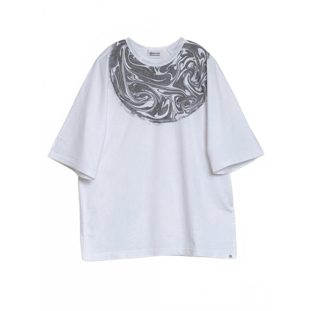NEW KUON men's suminagashi tee in white/grey